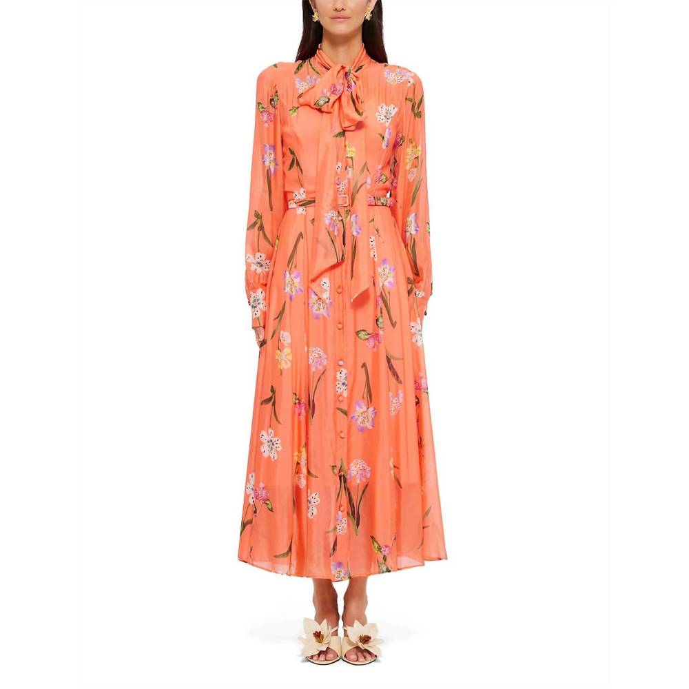 Floral Orange Midi Dress